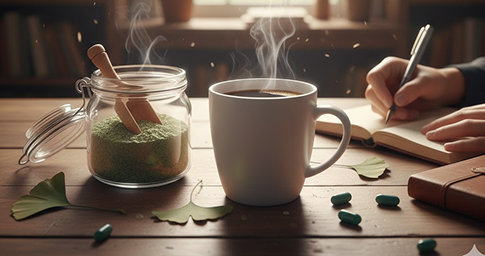 foto de um chá e um recipiente